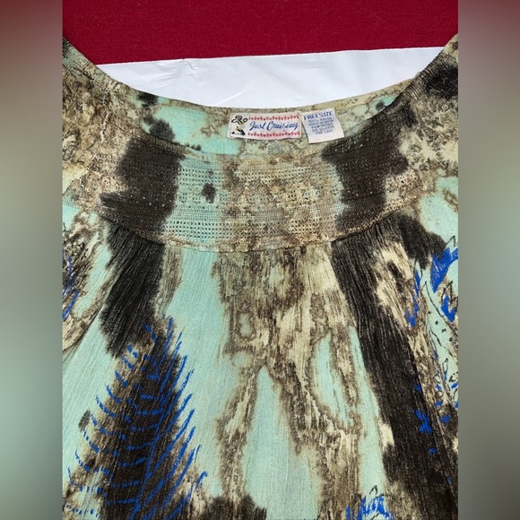 Just Cruising blue tan TIE DYE SWIRL BLOUSE Paisley Sequins short sleeves womens - Picture 6 of 14